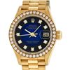 Image 2 : Rolex Ladies 18K Yellow Blue Vignette 1 ctw Diamond President Wristwatch With Ro