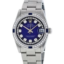 Rolex Womens Midsize 31mm Blue Vignette String Diamond & Sapphire Datejust Wrist