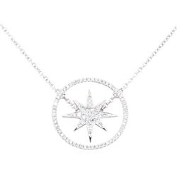 0.38 ctw Diamond Starburst and Circle Pendant with Chain - 18KT White Gold