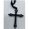 Image 2 : Black Crystal & metal Cross on Cloth Necklace