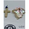 Image 2 : Victorian Mother of Pearl Leaf Pendant + Bone Cross Both Circa 1890's