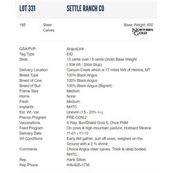 Settle Ranch Co - 185 Steers