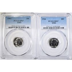 1965 & 1966 SMS ROOSEVELT DIMES, PCGS SP-67