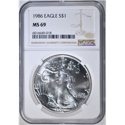 1986 AMERICAN SILVER EAGLE, NGC MS-69