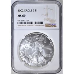 2002 AMERICAN SILVER EAGLE, NGC MS-69