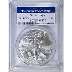 2013-(W) AMERICAN SILVER EAGLE, PCGS MS-70