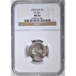 1955 D/S JEFFERSON NICKEL  NGC MS-64
