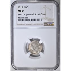 1915 BARBER DIME  NGC MS-64