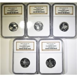 5 STATE SILVER QUARTERS NGC PF-69 ULTRA CAMEO: