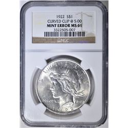 1922 PEACE DOLLAR  NGC MS-61 MINT ERROR