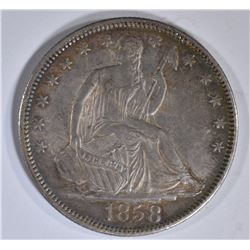 1858 SEATED HALF DOLLAR  ORIG AU