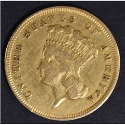 1857-S $3 GOLD INDIAN PRINCESS  AU