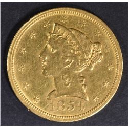 1854-O $5 GOLD LIBERTY  BU  OLD CLEANING