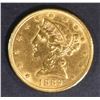 Image 1 : 1889 $5 GOLD LIBERTY  BU  VERY SCARCE  MINT