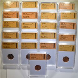 LOT OF 21 SGS GRADED LINCOLN CENTS