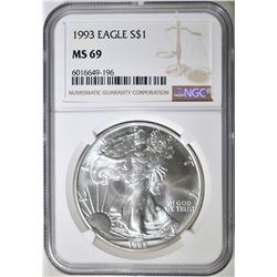 1993 AMERICAN SILVER EAGLE NGC MS-69