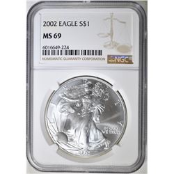 2002 AMERICAN SILVER EAGLE, NGC MS-69