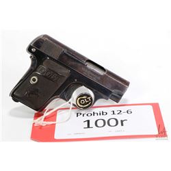 Prohib 12-6 handgun Colt model Vest Pocket Hammerless, .25 auto six shot semi automatic, w/ bbl leng