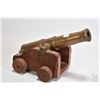 Image 1 : Miniature brass 10 3/4" cannon stamped Levesque on wooden cart