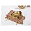 Image 2 : Two miniature cannons including 6 1/4" wooden cart with big bore cannon and a brass connon on a bras