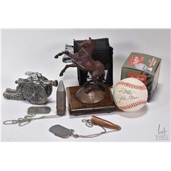 Selection of collectibles including Austronaut John Glenn autographed baseball, a set of Bushnell Jo