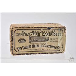 Vintage unopened 50 count box of Colt .38 cal L.M.R. cartridges by The Union Metallic Cartridge Co.