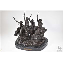 Fredric Remington cast on marble base  Coming Through the Rye  on marble base, 13  X 12  X 9 1/2 