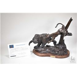 G.C. Wentworth "Trapped and Tormented" cast bronze sculpture on wooden base, with COA, 16" X 15 1/2"