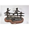 Image 2 : G.C. Wentworth "Pa's Buffalo Gun" cast bronze sculpture with cold painted ground cover on wooden bas