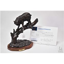 G.C. Wentworth Bobcat cast bronze sculpture on wooden base with COA, 11" X 8" X 5 1/2"