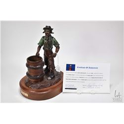 G.C. Wentworth "Rodeo Clown" cast cold painted bronze on wooden base with COA, 12" X 9" X 7"