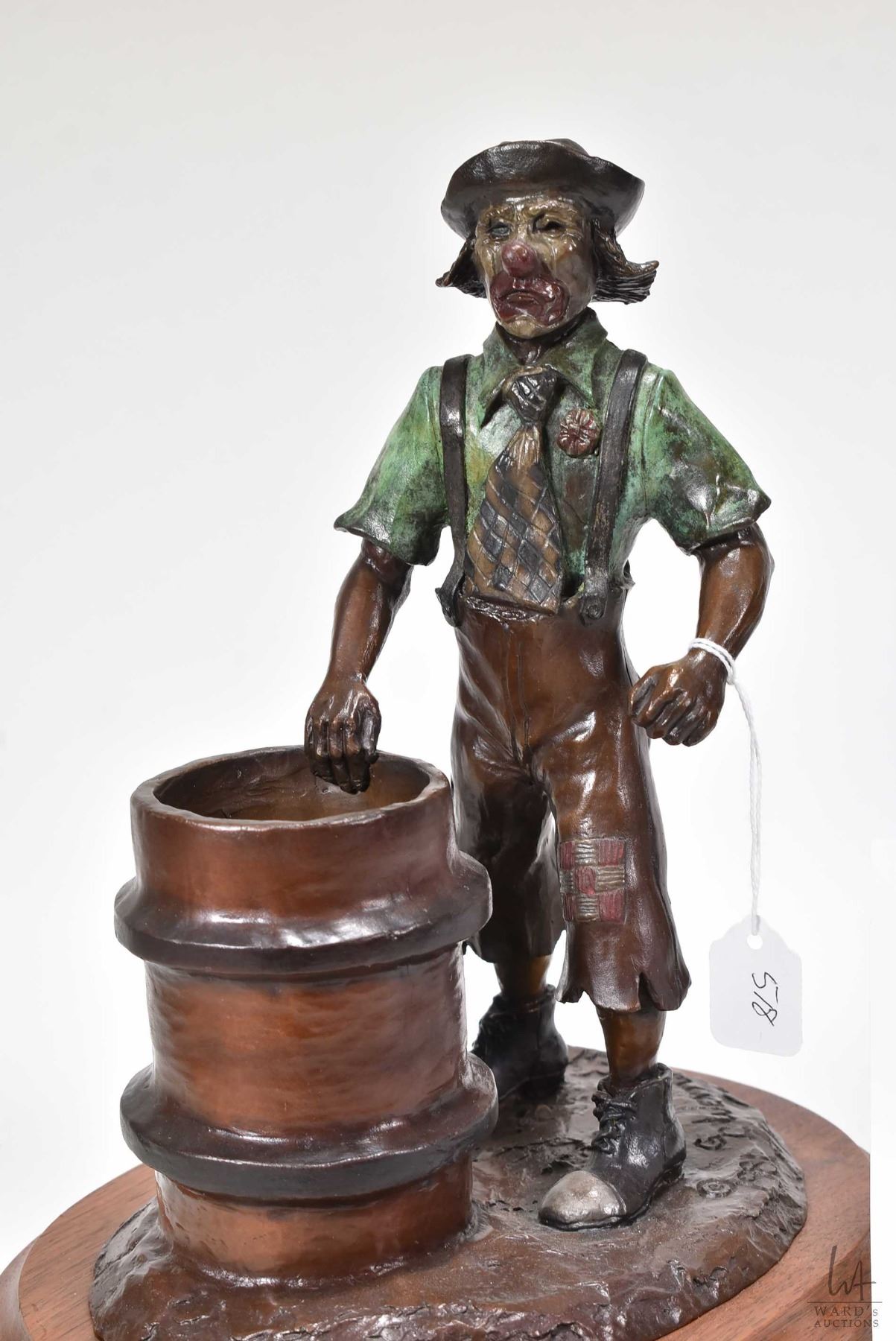 G.C. Wentworth "Rodeo Clown" cast cold painted bronze on wooden base