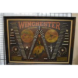 Rare 1890 Winchester cartridge board. Bullet information in gold print with the cartridges directly