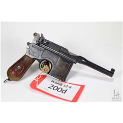 Prohib 12-6 handgun Mauser model C96 Broomhandle Military, 9mm Luger 10 Shot semi automatic, w/ bbl 