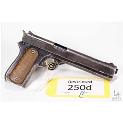 Restricted handgun Colt model 1900 (Dated 1902), 38 Auto seven shot semi automatic, w/ bbl length 15