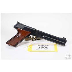 Restricted handgun Colt model Woodsman Match Target (Da, 22LR ten shot semi automatic, w/ bbl length