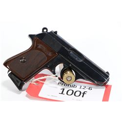 Prohib 12-6 handgun Walther model PPK, 7.65mm seven shot semi automatic, w/ bbl length 83mm [Blued f