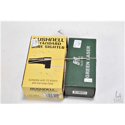 Bushnell standard bore sighter and carrying case, new in box and a NcStar Green laser, new in box