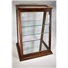 Image 1 : Antique oak wedge shaped showcase/retail display cabinet with glazed top, sides and front with two g