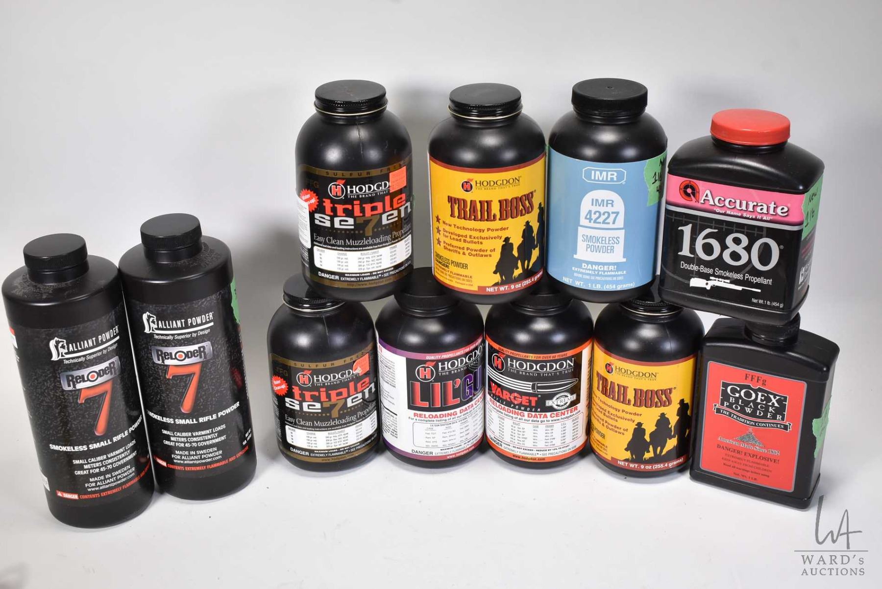 Selection of gun powders including muzzle loading, shotgun powder ...
