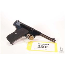 Restricted handgun Colt model Woodsman, .22 LR semi automatic, w/ bbl length 114mm [Blued finish wit