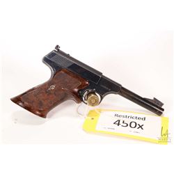 Restricted handgun Colt model Woodsman, .22 LR ten shot semi automatic, w/ bbl length 114mm [Blued f