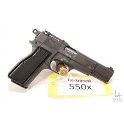 Restricted handgun Browning model Hi Power MK.I*, 9mm ten shot semi automatic, w/ bbl length 119mm [
