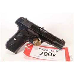 Prohib 12-6 handgun Colt model 1903 Pocket Hammerless, .380 auto eight shot semi automatic, w/ bbl l