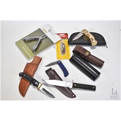 Selection of knives including an Imperial knife with Remington sheath, a Schrade Heritage Edition kn