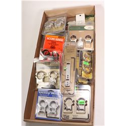 Selection of new in package scope rings and mounts, various makers including Leupold, Burris, Millet