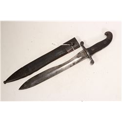 Spanish bayonet with metal and leather scabbard marked Artilleria Fabrica de Toledo.