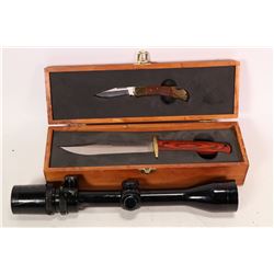 Boxed Winchester knife set with 5 1/3  hunting knife with sheath and a folding pocket knife plus a H