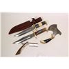 Image 1 : A selection of handmade blades including two 8" hunting knives, one with sheath, a straight razor wi