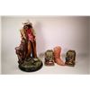 Image 1 : Ceramic cowboy figure, 21" in height plus a pair of cowboy motif books ends and a plaster cowboy boo